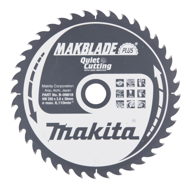 Pjovimo diskas Makita B-09818 MAKBLADE PLUS, 250X2.8X30mm, 20°, T40 1