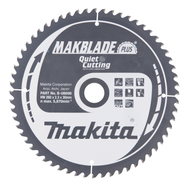 Pjovimo diskas Makita B-08698 MAKBLADE PLUS 260X2.3X30mm 5° T60 1