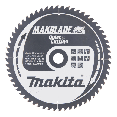 Pjovimo diskas Makita B-08713 MAKBLADE PLUS 305X2.3X30mm 5° T60 1