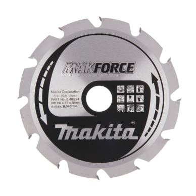 T.C.T. pjovimo diskas Makita B-08224, MAKFORCE 190X2X30mm, 20°, T12 1