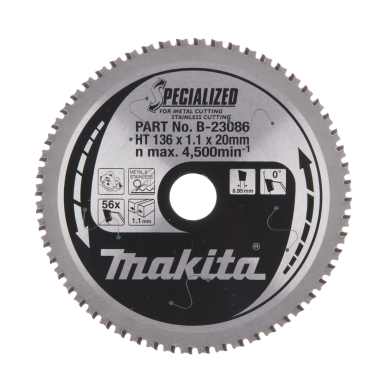 T.C.T. pjūklas SPECIALIZED 136X1.1X20mm 0° T56 Makita B-23086 1