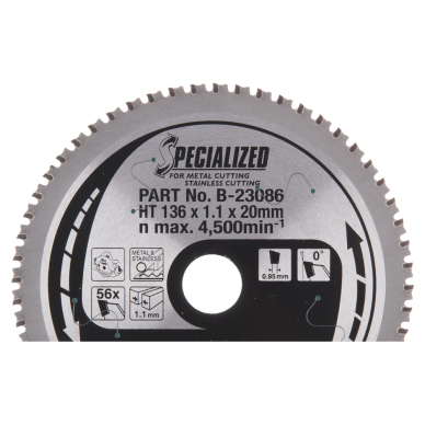 T.C.T. pjūklas SPECIALIZED 136X1.1X20mm 0° T56 Makita B-23086