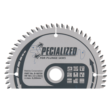 T.C.T. pjūklas SPECIALIZED 165X2X20mm 5° T60 Makita B-56720