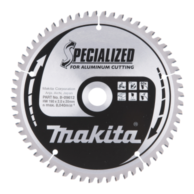 T.C.T. pjūklas SPECIALIZED 190X2X20mm -5° T60 Makita B-09612 1