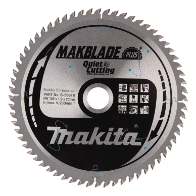 T.C.T. pjūklas MAKBLADE PLUS Makita B-56518, 165X1.9X20mm 10° T64