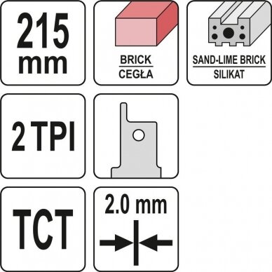 Tiesinio pjūklo geležtė Yato YT-33960, 215mm 2