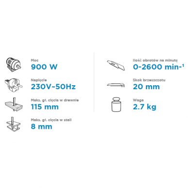 Tiesinis pjūklas Graphite 58G971, 900 W 2