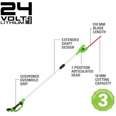 Akumuliatorinis gyvatvorių genėtuvas Greenworks G24PH51K2, 24 V, 2,0 Ah 7