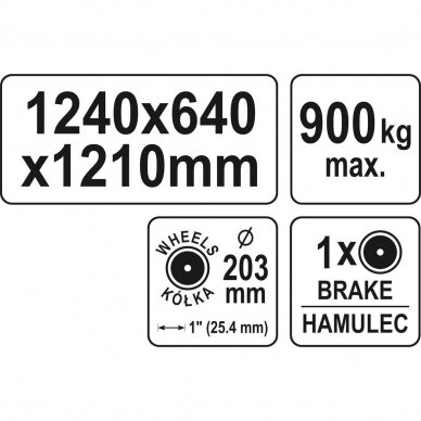 Transportavimo vežimas / platforma | 1240 x 640 x 1210 mm / iki 900 kg (YT-37430) 3