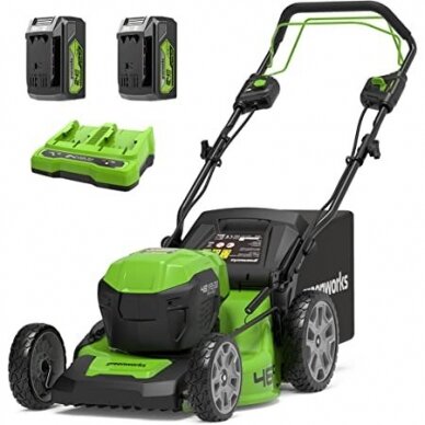 Akumuliatorinė savaeigė vejapjovė Greenworks GD24X2LM46SPK4x, 48 V (2x24 V), 2x4,0 Ah, 46 cm