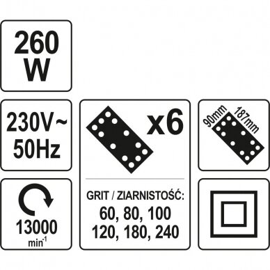 Vibracinis šlifuoklis Yato YT-82230, 260W, 90x187mm 3